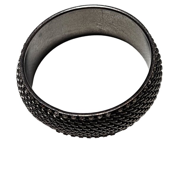 Vintage Silver Tone Mesh Rhinestone Chunky Bangle Bracelet Gothic Steam Punk - Picture 2 of 4